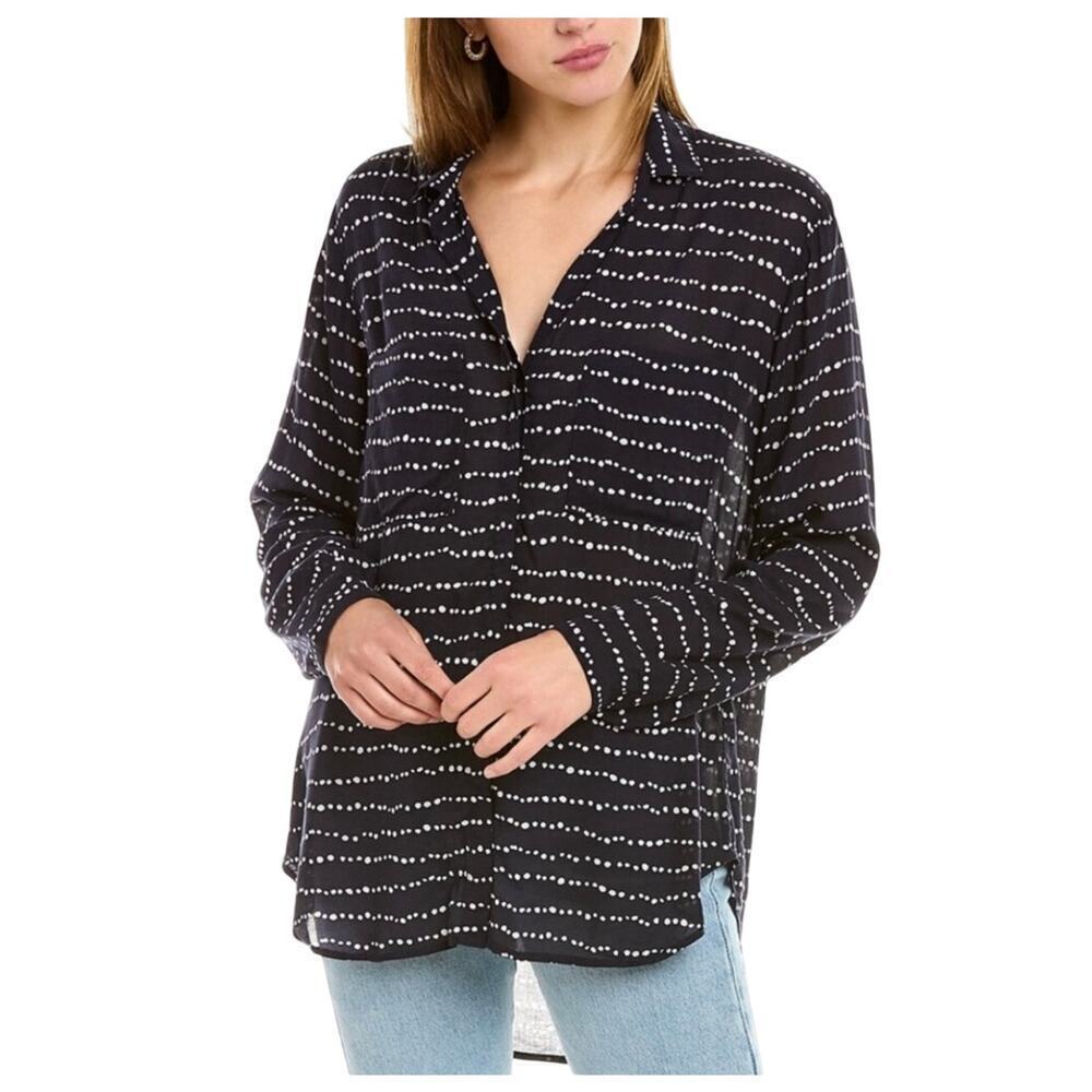 Bella Dahl Navy White Dot Print Button Down Shirt Medium Anthropologie